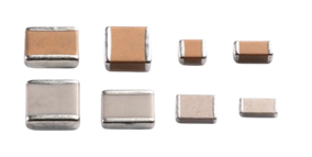Multilayer ceramic capacitors (MLCC) in different sizes.