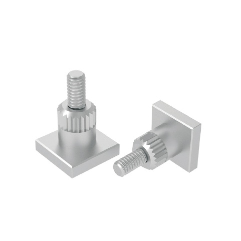 Threaded connectors with a square base and knurled neck.